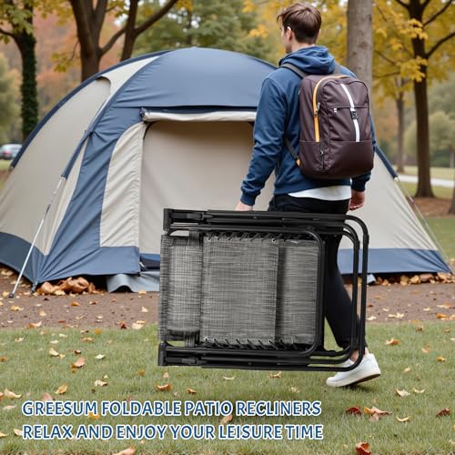 Greesum Zero Gravity Chairs Set of 2 Adjustable Steel Mesh Recliners Beach Deck Lawn Camping Patio Foldable Lounge Chair with Cup Holder Trays and Pillows,Brown