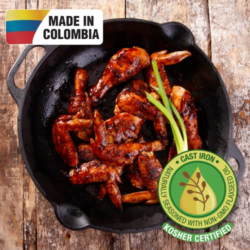 Victoria Cast Iron Round Skillet with Double Loop Handles, Made in Colombia, 10 Inches