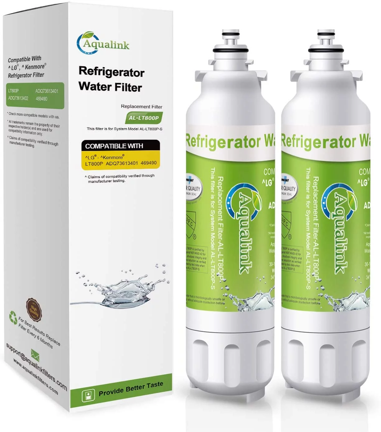 AQUALINK ADQ73613401 Replacement for LG LT800P, Kenmore 9490, R-9490, LMXS30776S, LSXS26366S, LSXS26366D, RWF3500A, LSXS26326S, LMXC23746S, LMXC23746D, ADQ73613402, Refrigerator Water Filter, 2Pack