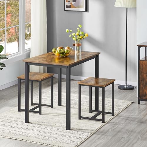 Yaheetech 3 Piece Dining Table Set - Kitchen Table & Chair Sets for 2 - Compact Table w/ 2 Stools & Space Saving Design for Dining Room Living Room Kitchen, Gray