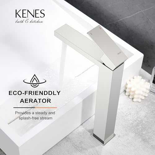 KENES Brushed Nickel Vessel Sink Facuet Single Handle Tall Bathroom Sink Faucet Vanity Bathroom Faucet Basin Mixer Tap with Water Supply Hose and Pop Up Sink Drain, LJ-9031A