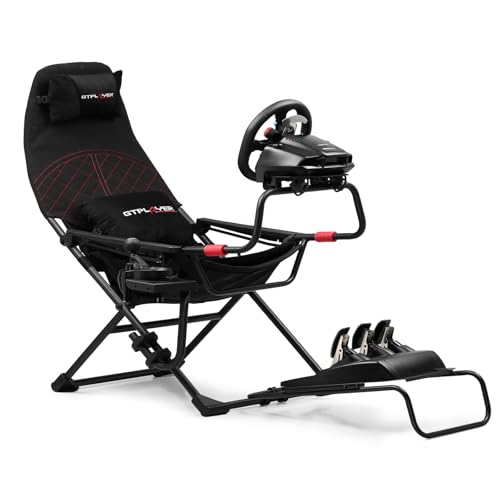 GTPLAYER Sim Racing Cockpit Foldable & Adjustable for High Performance Sim Racing Compact & Flexible Supports All Steering Wheels & Pedals for PC Wheel and Pedals Not Included(Black)