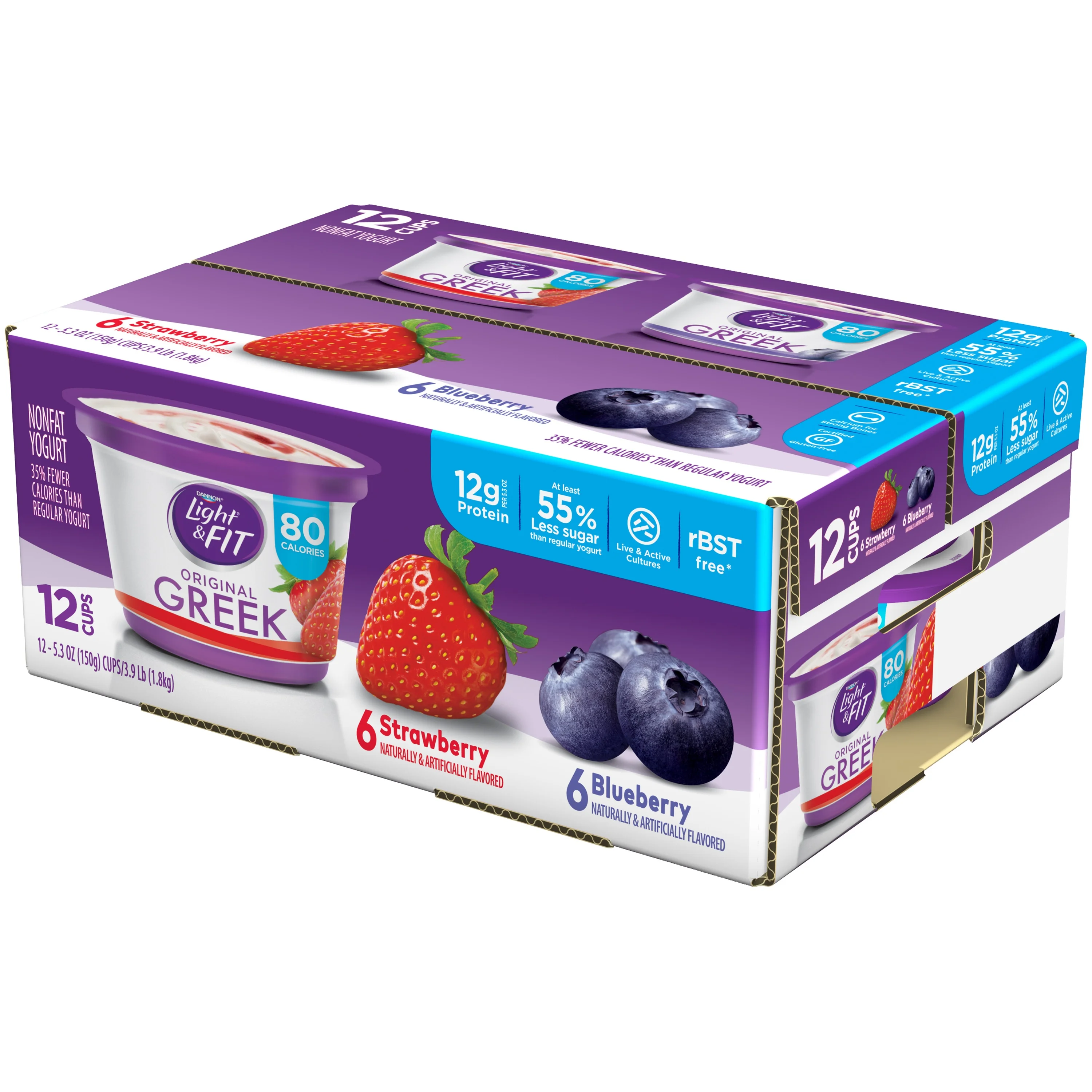 Dannon® Light & Fit® Greek Blended Nonfat Yogurt Strawberry & Blueberry 5.3oz 12 pack