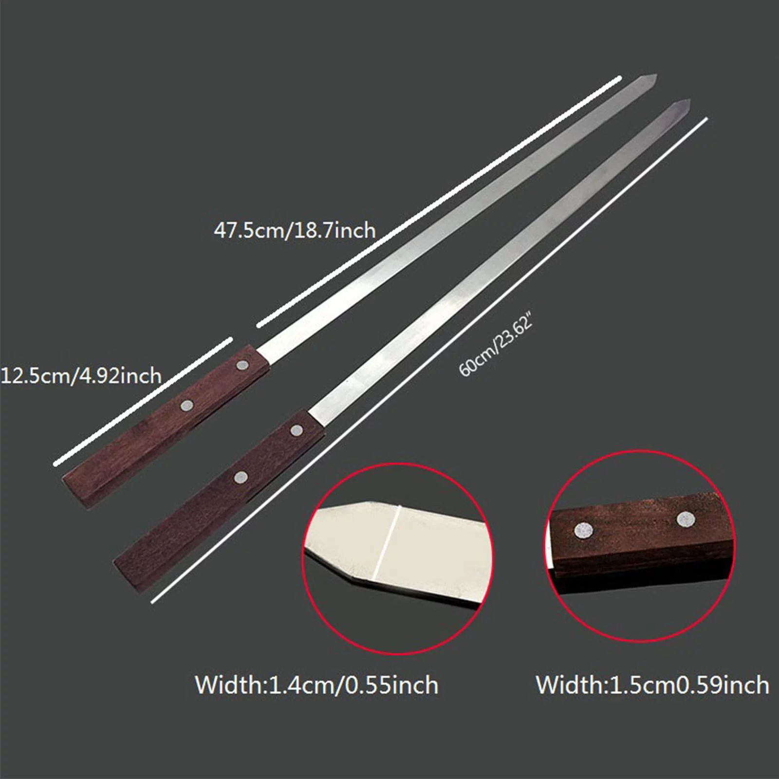 15MM Wide Kebab Shish Strong grill Dkewers Wood Handle 4PCS 60cm Long