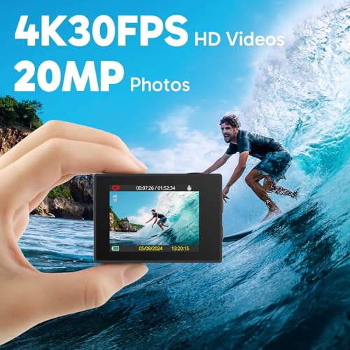 AKASO EK7000 4K30FPS 20MP WiFi Action Camera with EIS Ultra HD 131FT Waterproof Underwater Camera Remote Control 4X Zoom Support External Microphone Black