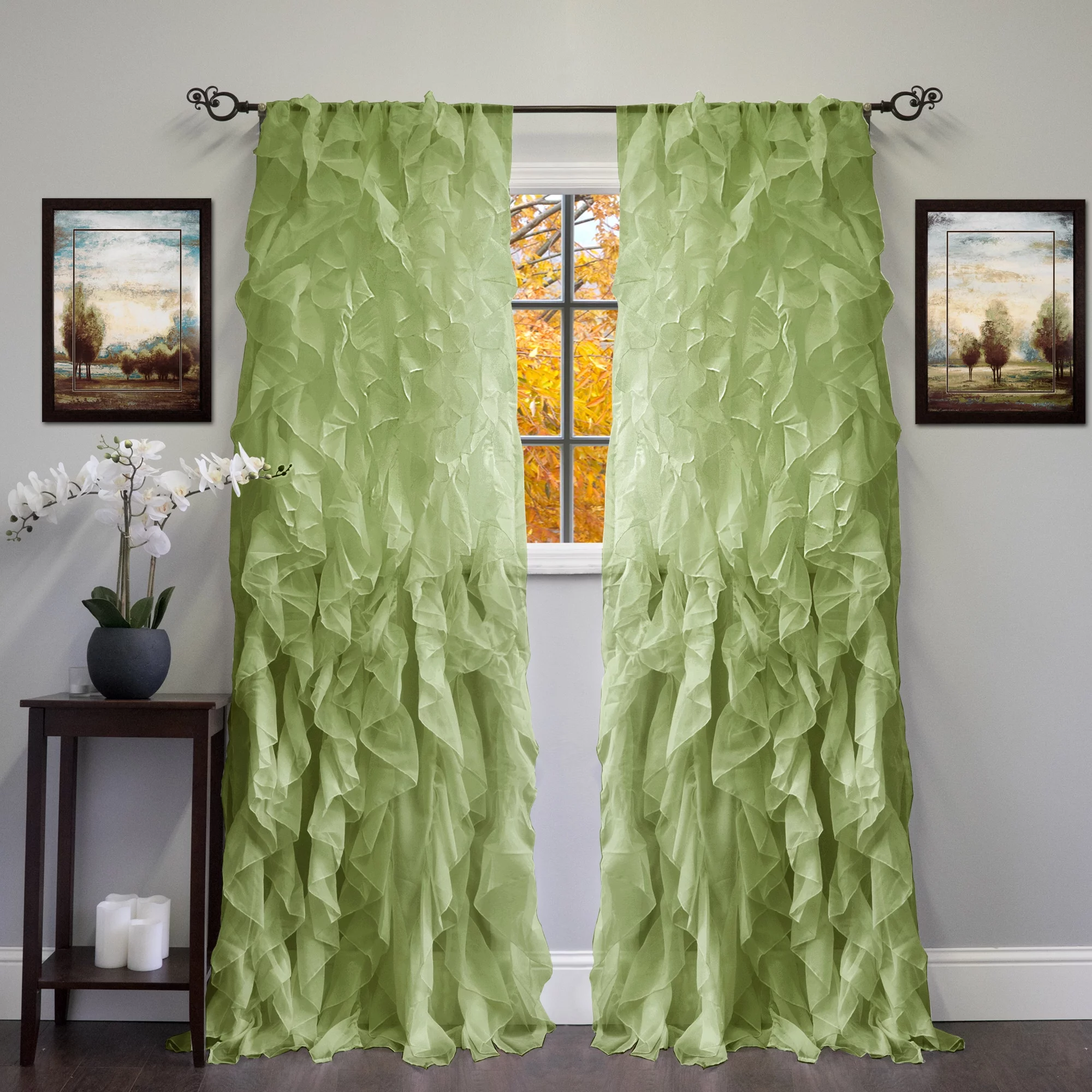 Sweet Home Collection Chic Sheer Voile Vertical Ruffled Tier Window Curtain Panel 96