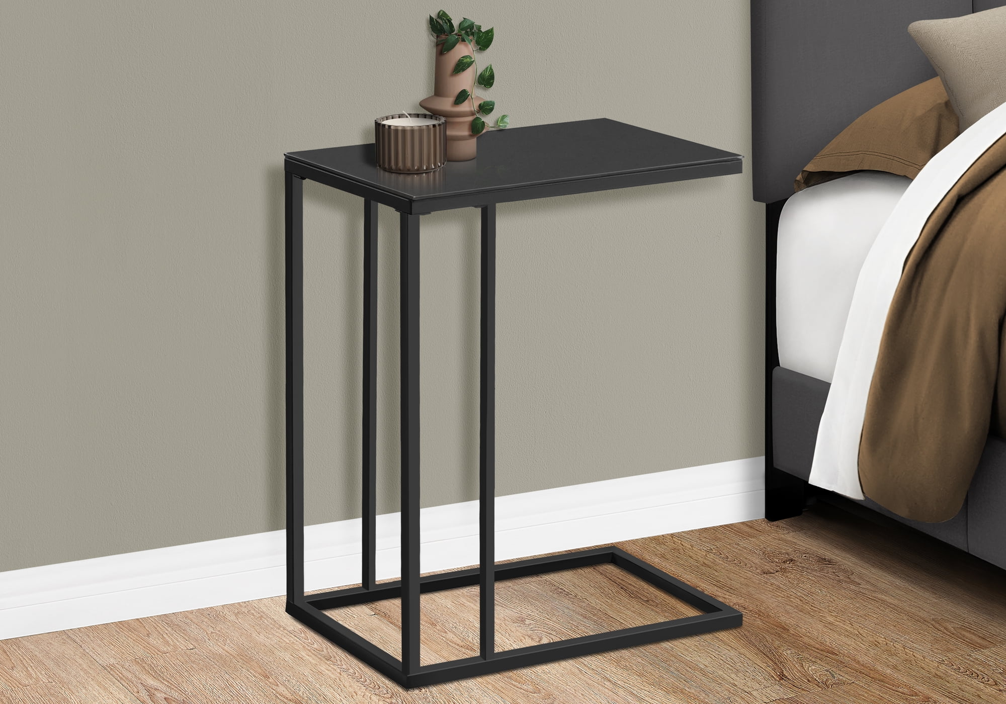Monarch Specialties Accent Table, C-shaped, End, Side, Snack, Bedroom, Black Tempered Glass