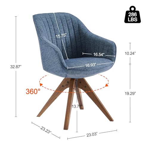 Art Leon Mid Century Modern Swivel Accent Chair - Fabric Upholstered Armchair with Natural Oak Wood Legs, Desk Chair No Wheels, Off White