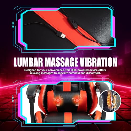 Massage Gaming Chair w/Footrest, Ergonomic High Back PC Chair w/Headrest and Lumbar, PU Swivel Home Desk Office Chair, Black