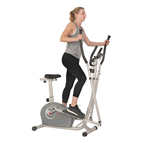 Sunny Health & Fitness 2-in-1 Magnetic Elliptical Upright Bike Essential Workout, Full-Body Exercise, Adjustable Seat Plus Multi-Function Digital Monitor, Optional SunnyFit App Bluetooth Connectivity