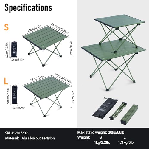 iClimb Ultralight Compact Camping Folding Table with Carry Bag (Blue - S)