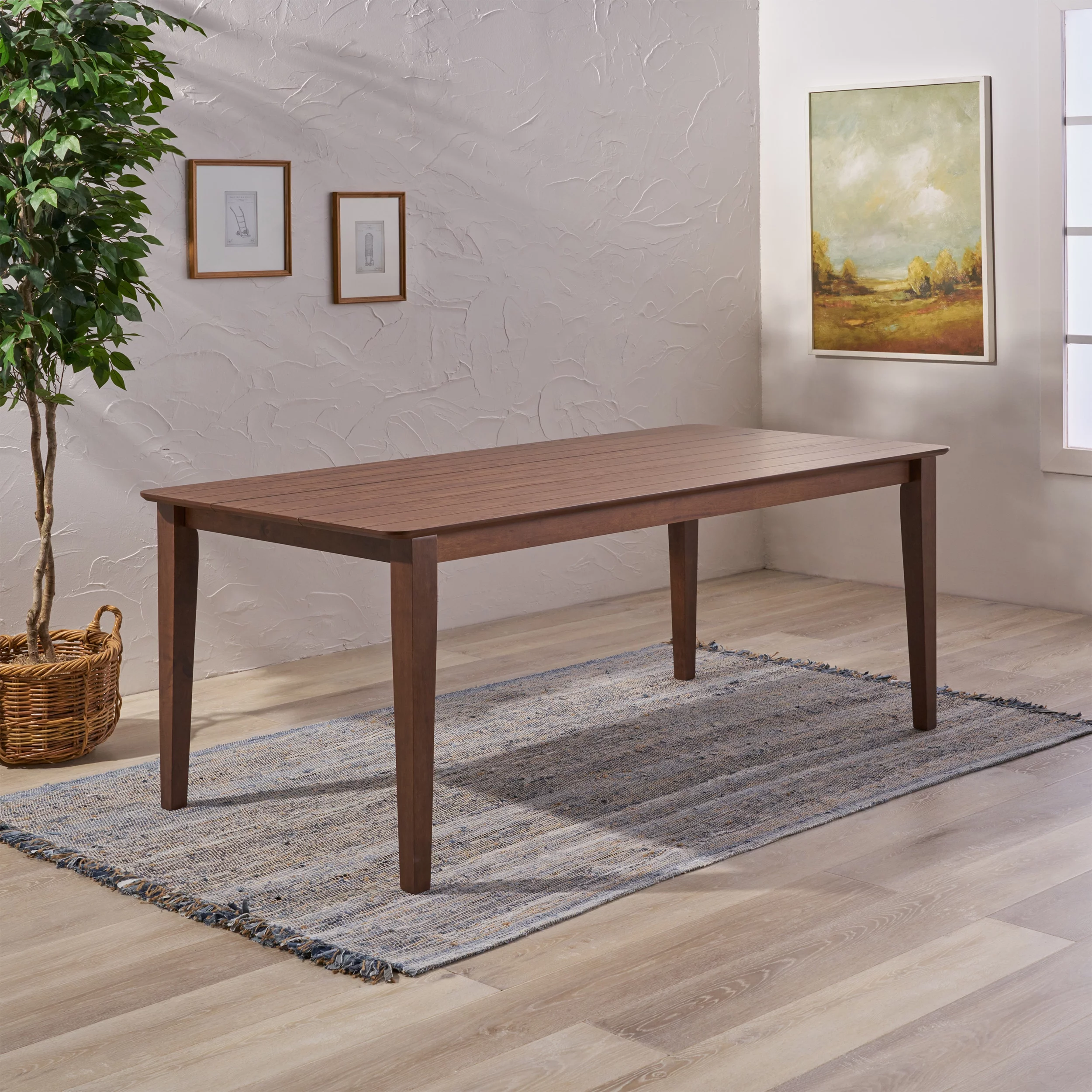 Noble House Lylah Rectangular 8 Seat Farmhouse Dining Table, Walnut Finish