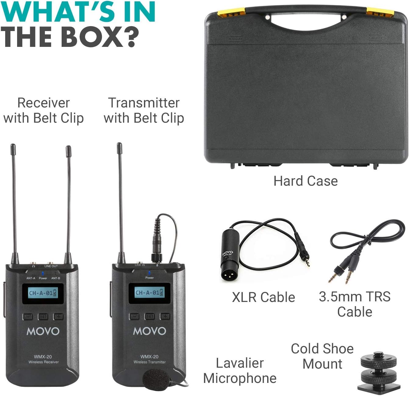 Movo WMX-20 48-Channel UHF Wireless Lavalier Microphone System with 1 Receiver, 1 Transmitter, and 1 Lapel Microphone Compatible with DSLR Cameras (330' ft Audio Range)