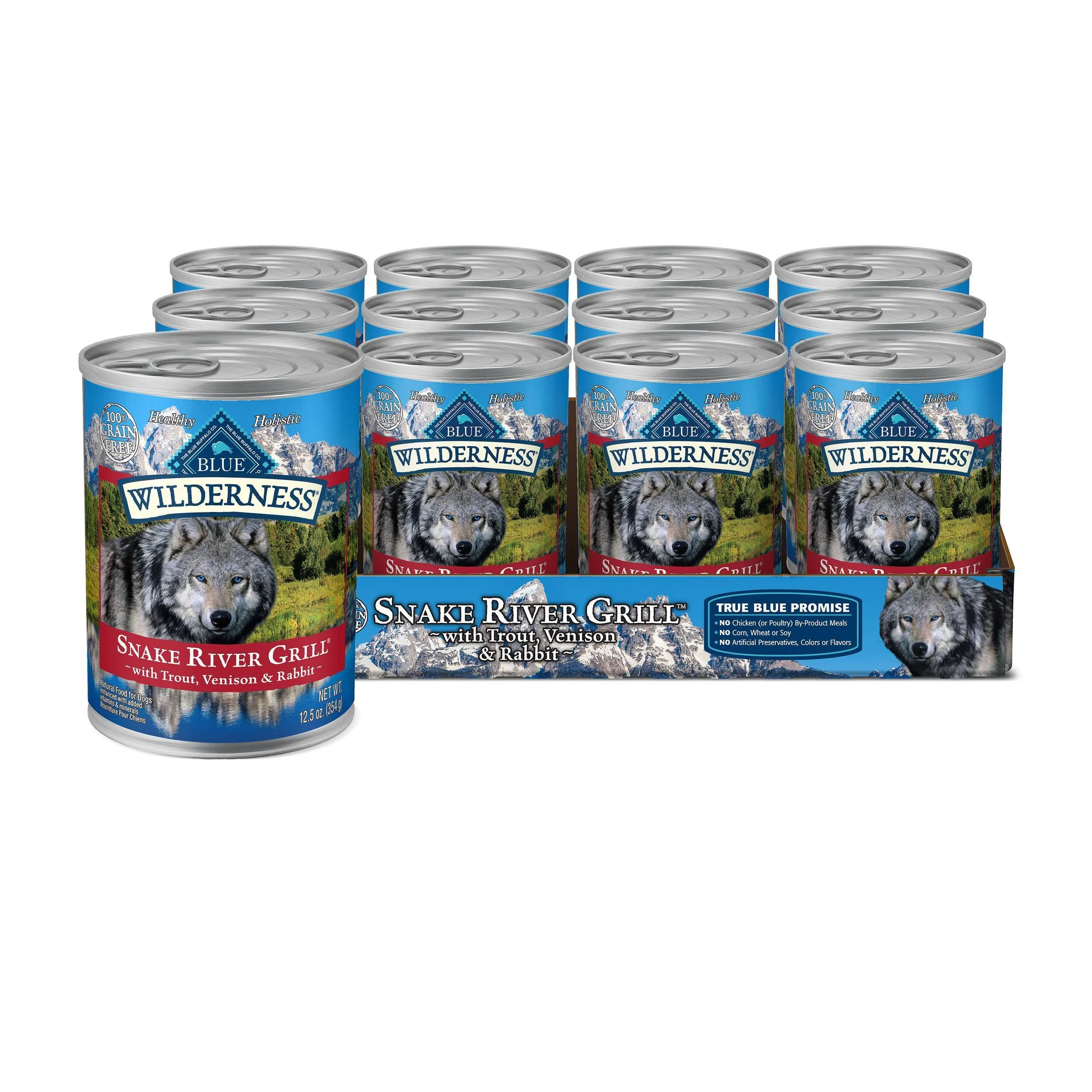 Wilderness Grain Free Wet Dog Food Snake River Grill with Trout Fish, Venison & Rabbit - 12.5oz/12ct Pack