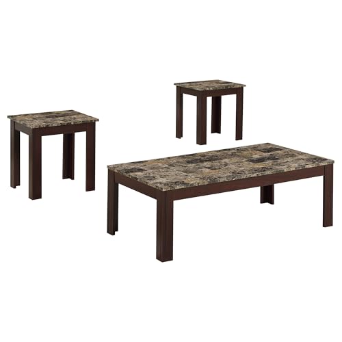 Coaster Home Furnishings - Rhodes - Engineered Wood - 3-Piece Faux Marble Top Coffee Table Set with Straight Legs and Angled Corners - Transitional Style - Living Room - Brown - 700395
