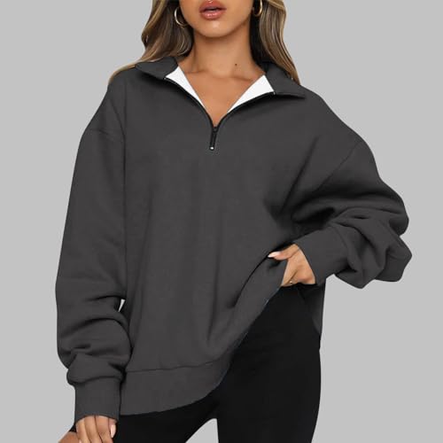 Oversized Half Lapel Zip Sweatshirts for Women 2024 Fall Winter Casual Solid Long Sleeve Pullover Tops