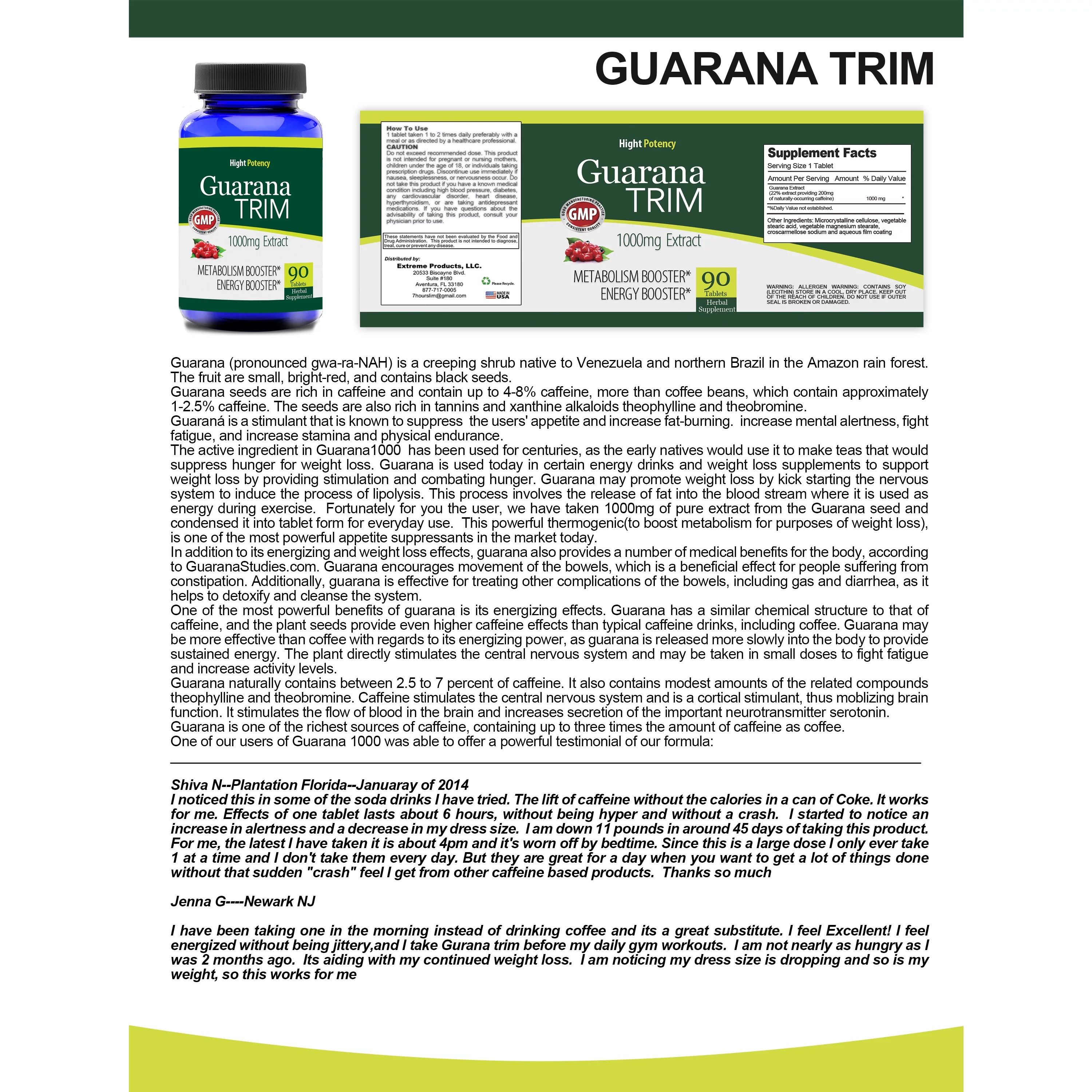 Totally Products Guarana 1000-milligrams Trim Energizer (90 Capsules) 2 bottles