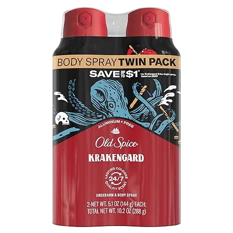Old Spice Aluminum Free Body Spray for Men, Krakengard, 5.1 Oz (Pack of 2)