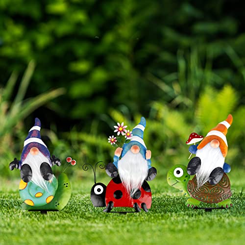 Garden Gnome Stakes for Outdoor 12 Inch Metal Decor Waterproof Art Dwarf Ornaments for Yard, Patio, Lawn 4 Pack