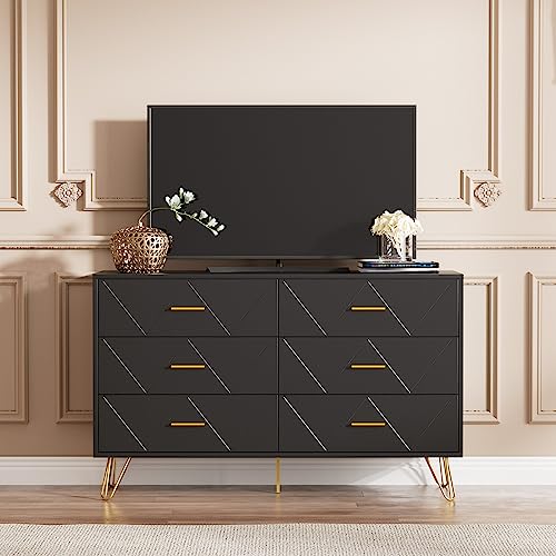 LYNSOM White Dresser, Modern Dresser for Bedroom, 6 Drawer Dressers with Wide Drawers and Metal Handles, Storage Chest of Drawers for Living Room Hallway Entryway