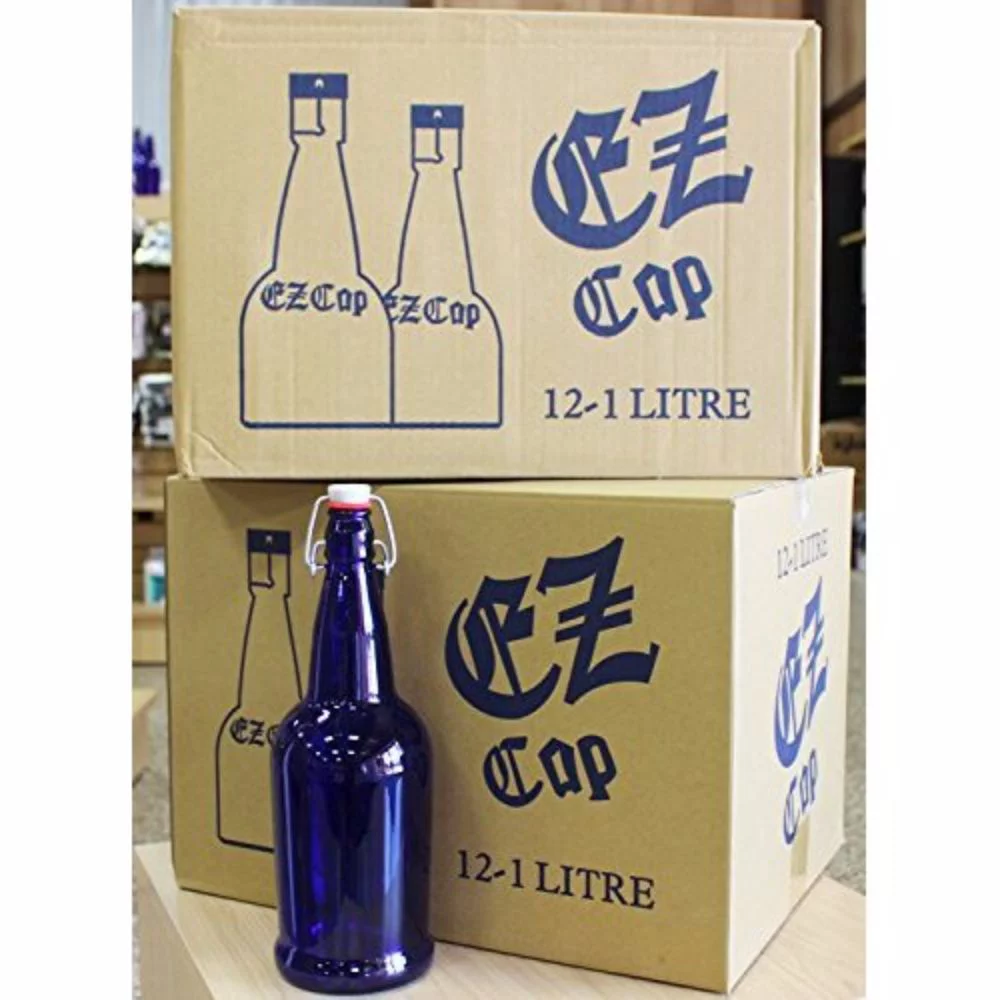 32 oz. EZ Cap Cobalt Blue Glass Beer Bottles-2PK