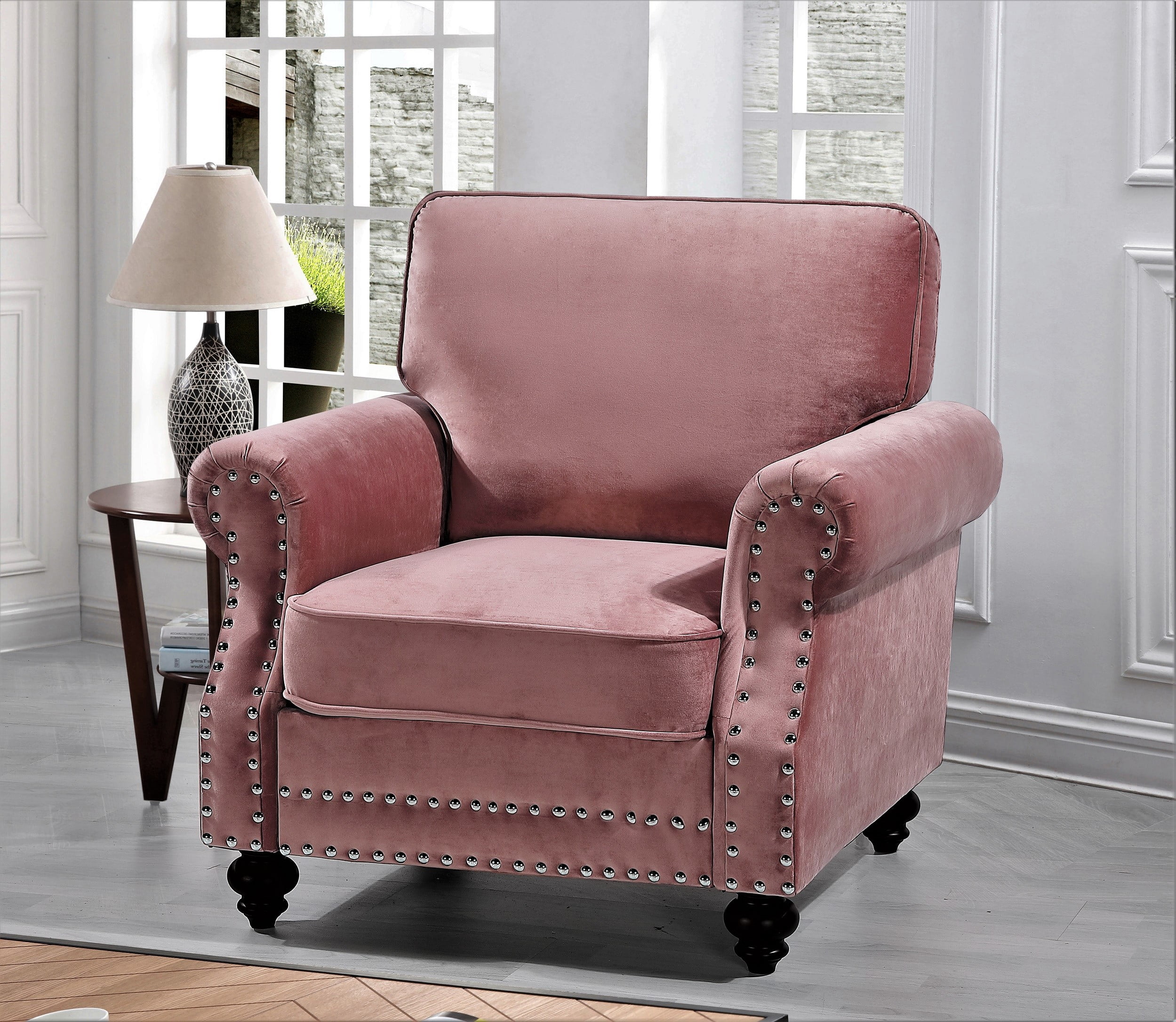Uspridefurniture Feingold velvet 37.8'' Wide Tufted Armchair - Pink