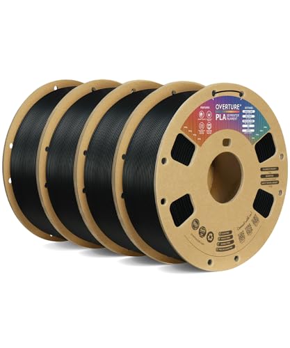 OVERTURE PLA Filament 1.75mm PLA 3D Printer Filament, 2kg Cardboard Spool (4.4lbs), Dimensional Accuracy +/- 0.02mm, Fit Most FDM Printer (Black 2-Pack)