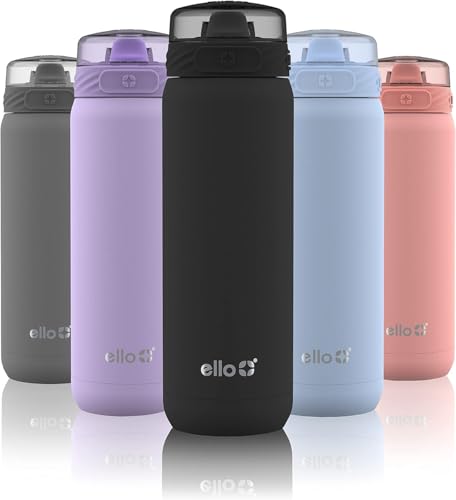 Ello Cooper 32oz Stainless Steel Water Bottle with Straw and Carry Handle, Double Walled and Vacuum Insulated Metal, Leak Proof Locking Lid with Soft Silicone Spout, Reusable, BPA Free, Yucca