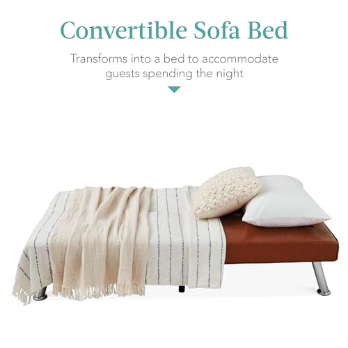 Best Choice Products Faux Leather Upholstered Modern Convertible Futon, Adjustable Folding Sofa Bed, Guest Bed w/Removable Armrests - Blue