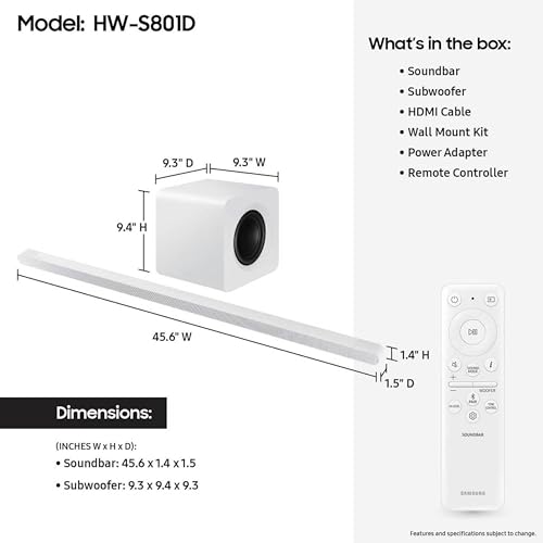 SAMSUNG HW-S50B/ZA 3.0ch All-in-One Soundbar w/Dolby 5.1, DTS Virtual:X, Q Symphony, Built in Center Speaker, Adaptive Sound Lite, Bluetooth Multi Connection, 2022 Black