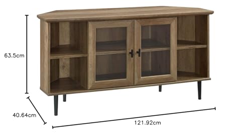 Walker Edison Modern Wood Corner Universal TV Stand with Open Shelves Glass Cabinet Doors Storage for TV's up to 55