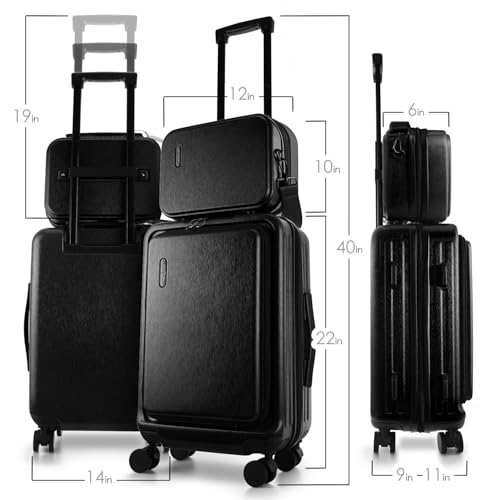 22 Inch Carry On Luggage 22x14x9 Airline Approved, Carry On Suitcase with Wheels, Hard-shell Carry-on Luggage, Durable Luggage Carry-On, Black Small Suitcase with Cosmetic Case