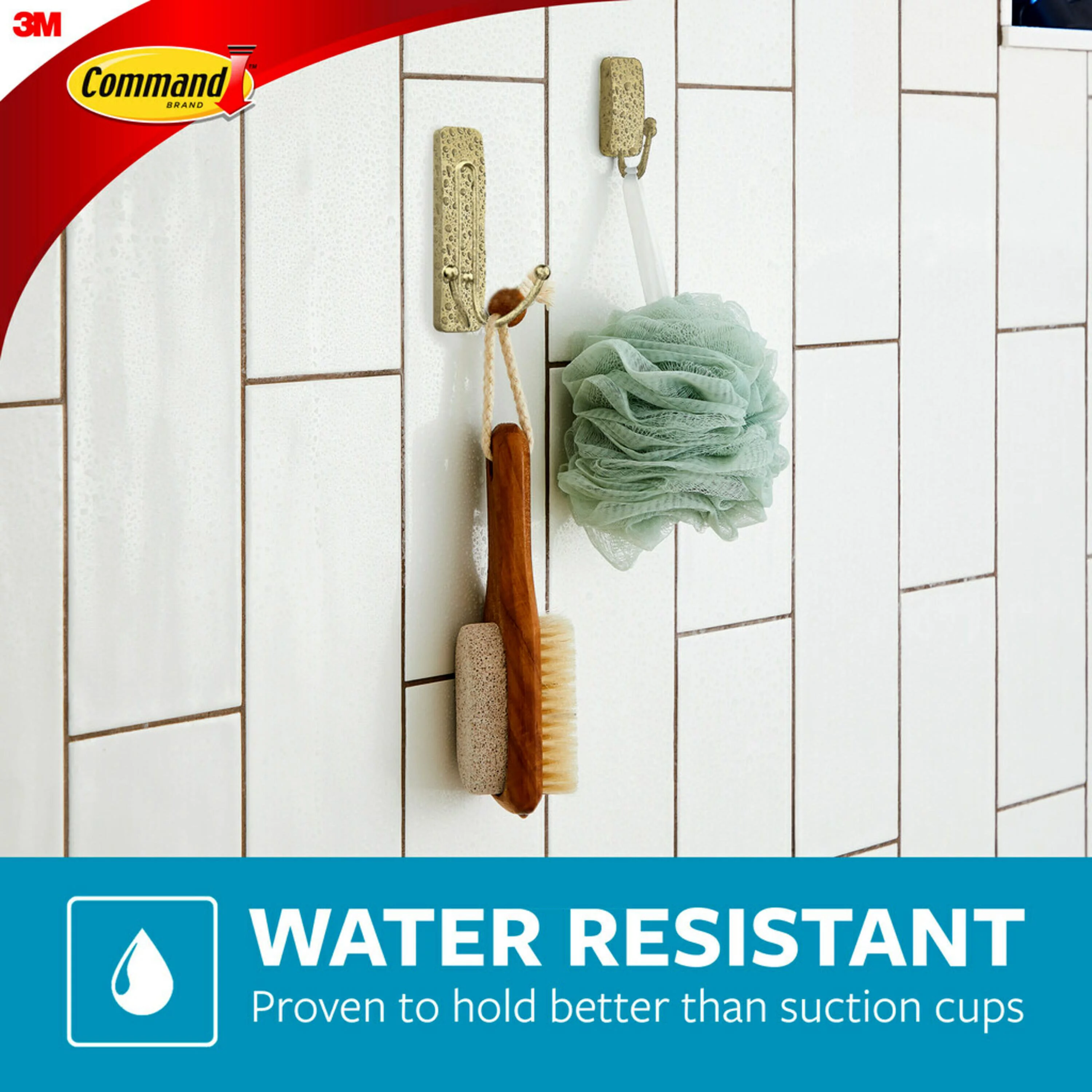 Command Bath Large Brass Finish Double Hook 2 Pack