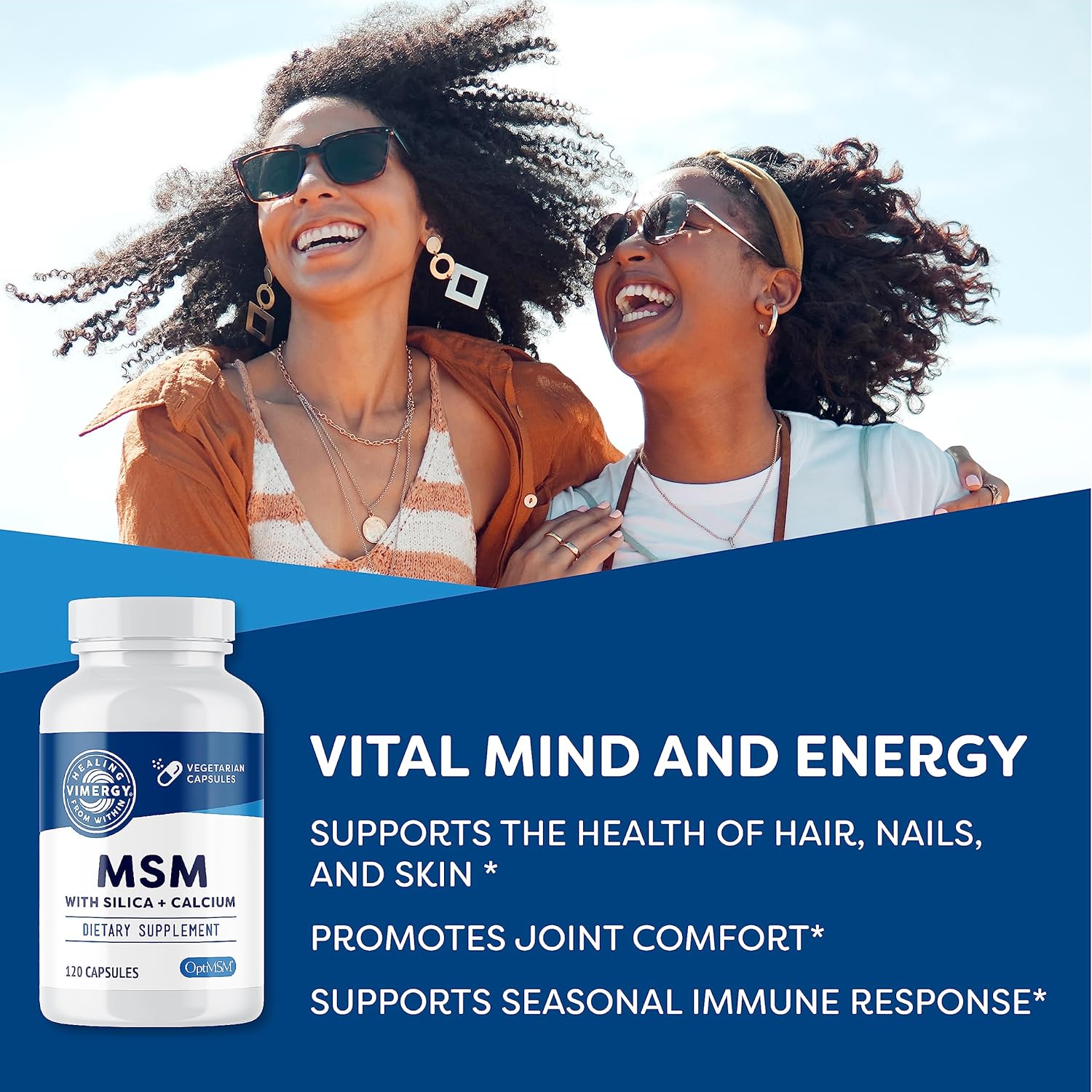 Vimergy MSM with Silica + Calcium Capsules, 120 Servings – Supports Bone Health – Promotes Hair & Nail Health – Non-GMO, Gluten-Free, Kosher, Soy-Free, Corn-Free, Vegan & Paleo Friendly