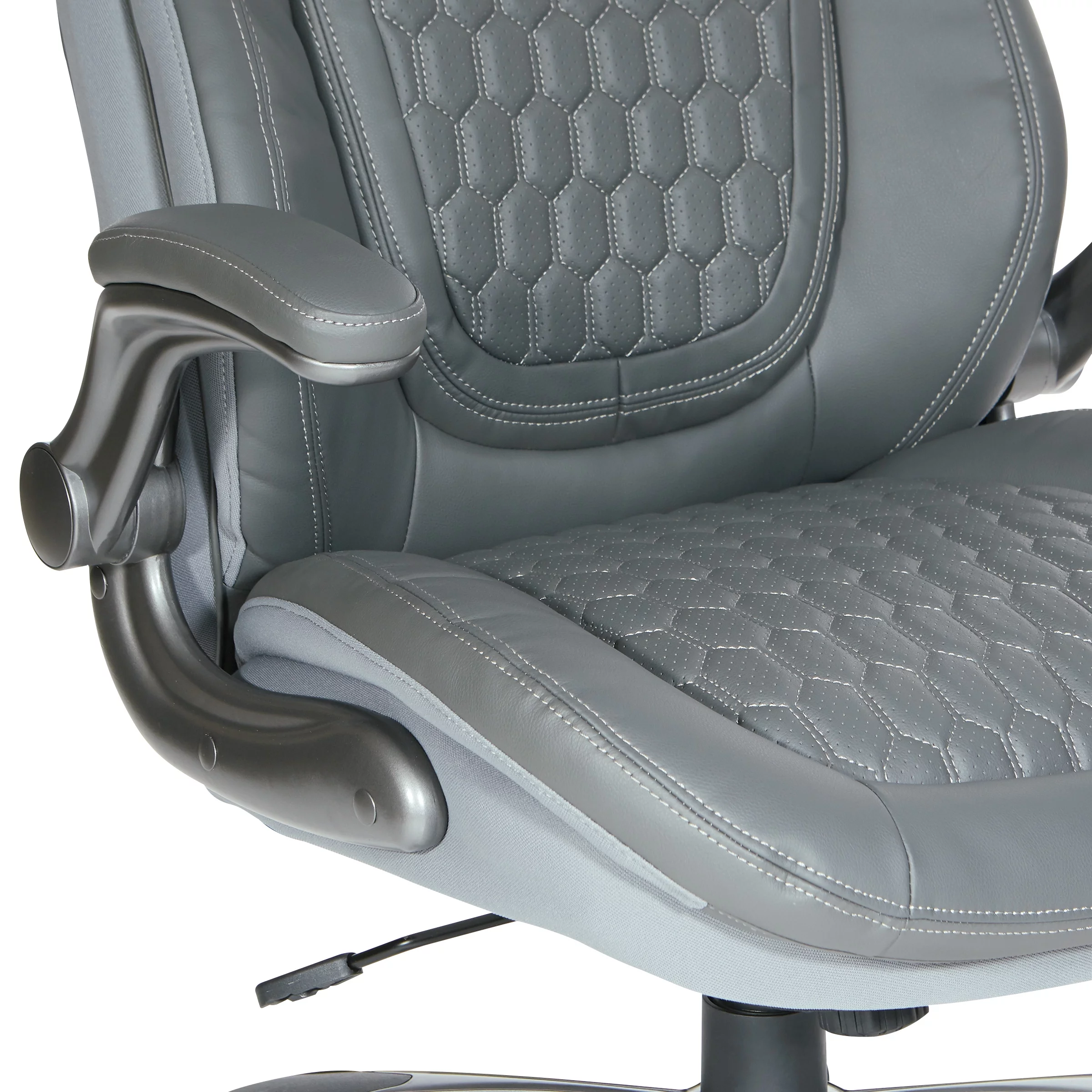 Office Star Products Executive High Back Chair with Grey Bonded Leather and Flip Arms