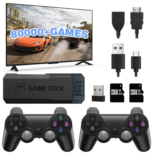 Retro Gaming Console, 4K HD Game Stick with 128+256G TF Cards 80000+ Games, 40 Emulators, Retro Game Stick with Dual Controllers, Plug and Play Video Game Console for TV