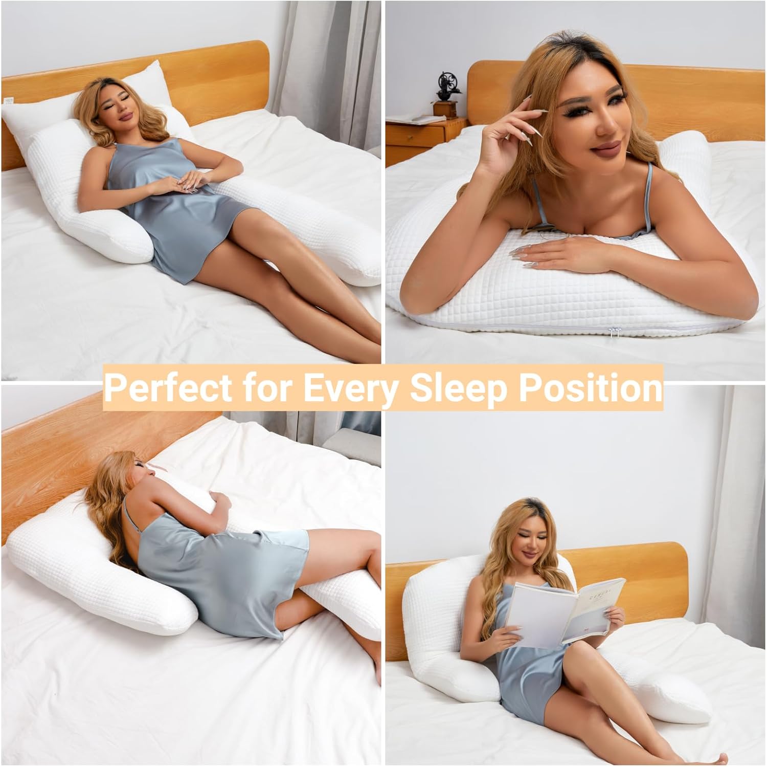 Full Body Pillow for Adults – Total Comfort and Support Bed Pillow for Side and Back Sleepers – Soft Long Swan Pillow for Head, Neck, Shoulder, Back, Hip, and Knee Pain Relief, White