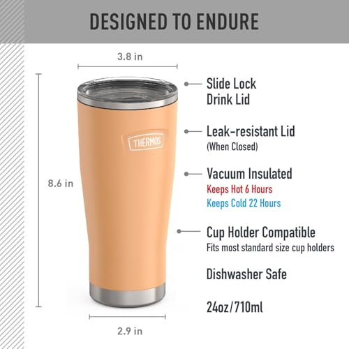 THERMOS ICON SERIES, Stainless Steel Cold Tumbler with Slide Lock, 24 Ounce, Sandstone
