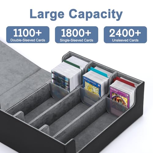 Card Deck Case for Trading Cards 1800+, MTG Card Storage Box, Leather Magnetic Closure Storage Box for Magic Commander, MTG, YuGiOh, PKM and Sports Cards