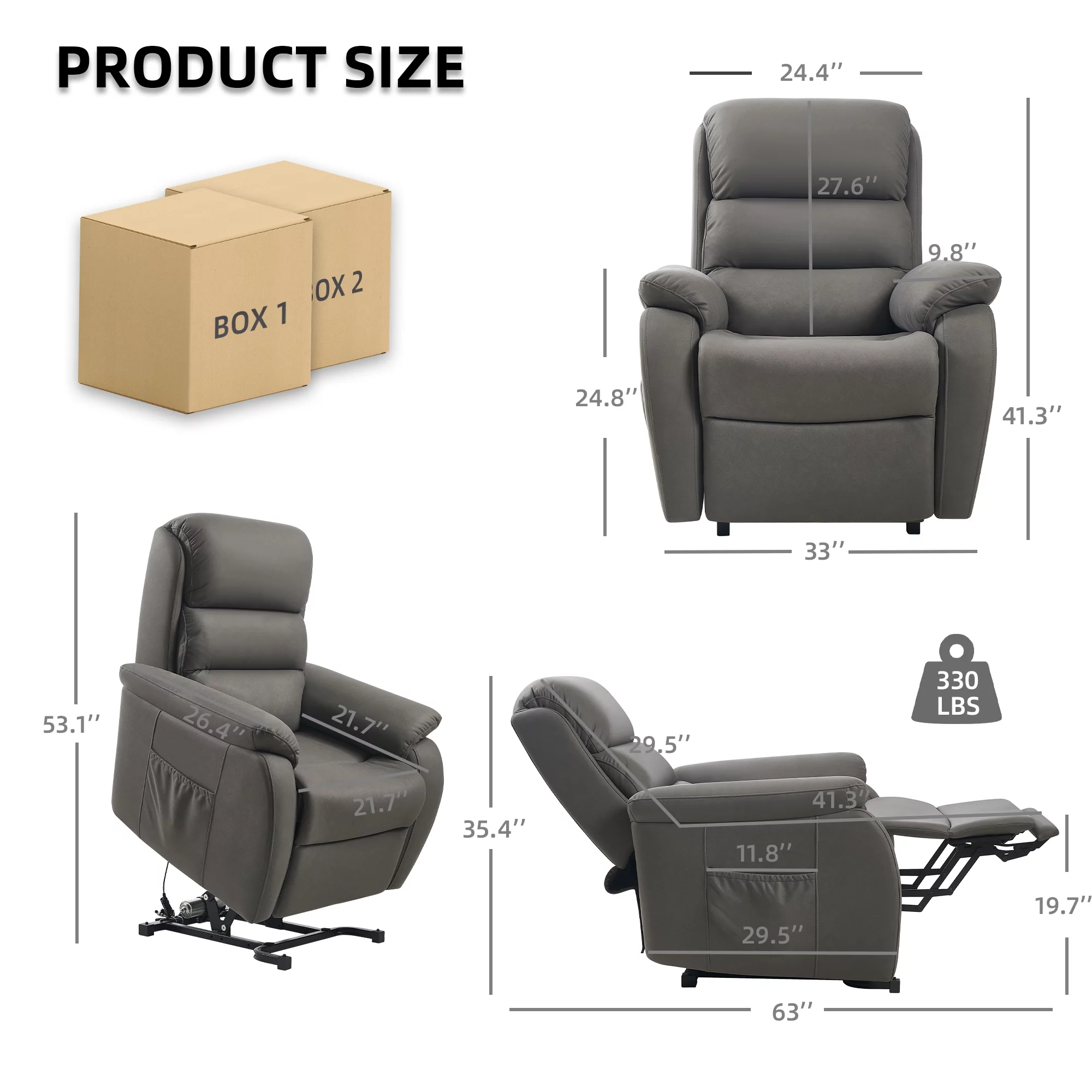 FIBO Electric Large Power Lift Recliner with Automatic Lift & Recline Button, Overstuffed Wide Recliners for Big Man People, Lift Chairs Recliners for Elderly with Massage and Heat, Fabric (Darkgrey)