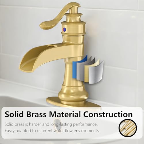 Vessel Sink Faucet, Oil Rubbed Bronze Black Bathroom Faucet, Farmhouse Waterfall Sink Faucet Single Hole with Pop Up Drain Assembly Without Overflow One Hole Mixer Tap Deck Mount