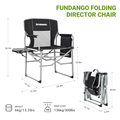 FUNDANGO Camping Director Chair for Adults, Foldable Portable Chair Outdoor Folding for Outside, Backyard, Patio, Lawn, Garden