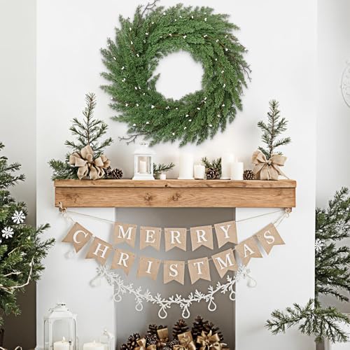 Christmas Wreath for Front Door 22 Inch Real Touch Norfolk Pine Christmas Wreaths Artificial Door Wreaths Green Cypress Wreath for Home Fireplace Wall Window Holiday Xmas Decor