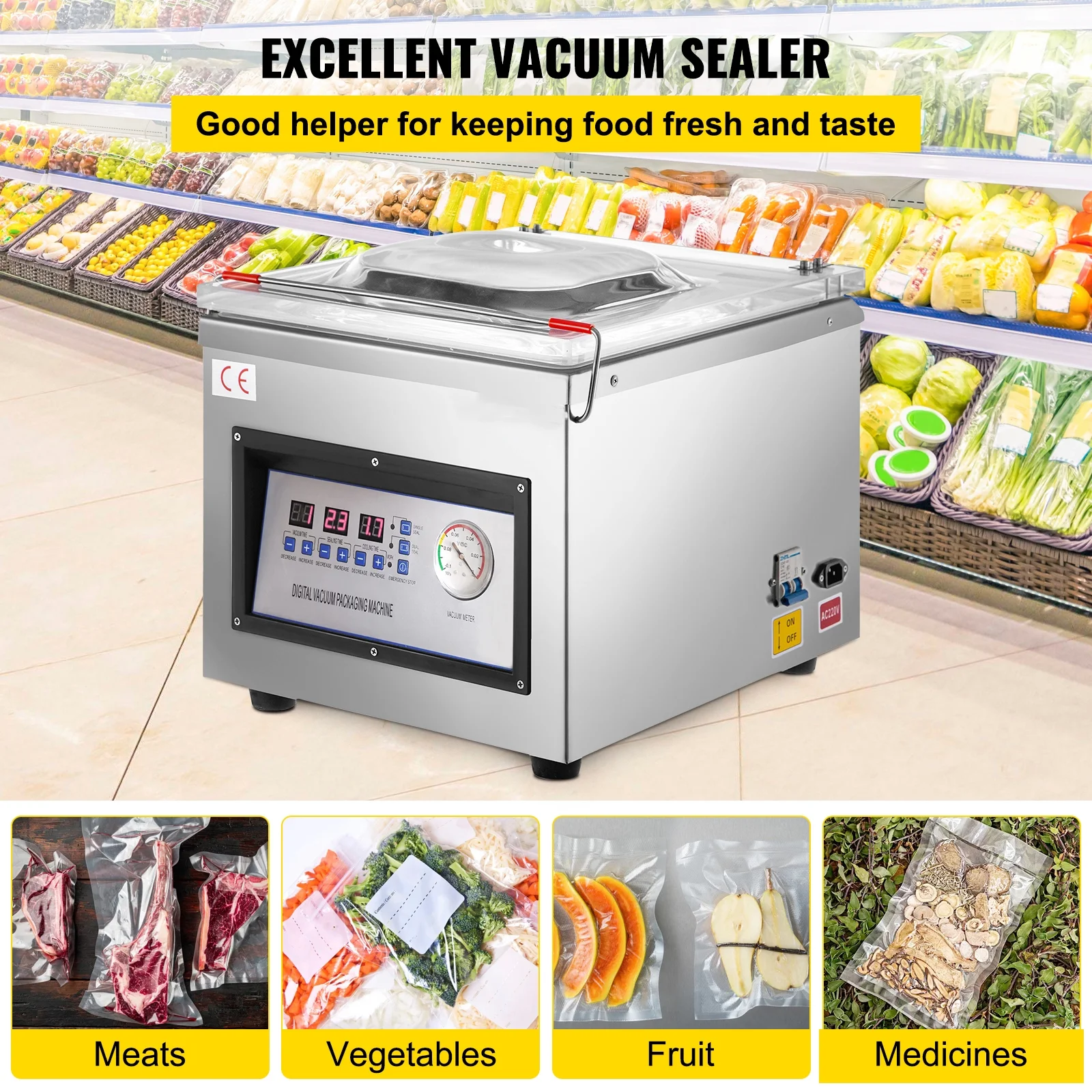 VEVOR Chamber Vacuum Sealer DZ-260C 320mm/12.6inch, Kitchen Food Chamber Vacuum Sealer, 110v Packaging Machine Sealer for Food Saver, Home, Commercial Using