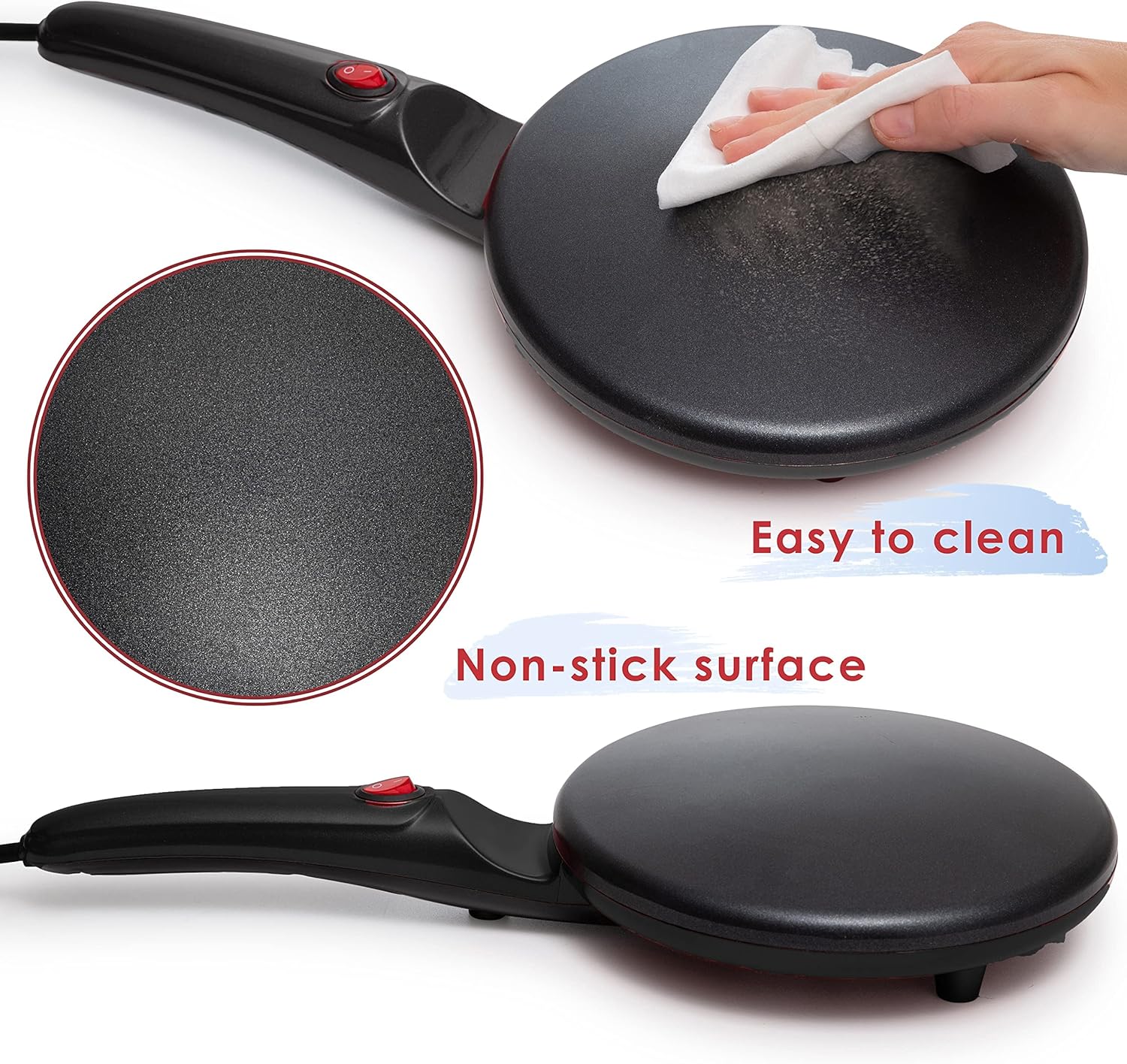 Moss & Stone Electric Crepe Maker With Auto Power Off, Portable Crepe Maker & Non-Stick Dipping Plate, On/Off Switch, Nonstick Coating & Automatic Temperature Control, Bundle With Black Hand Mixer Wit