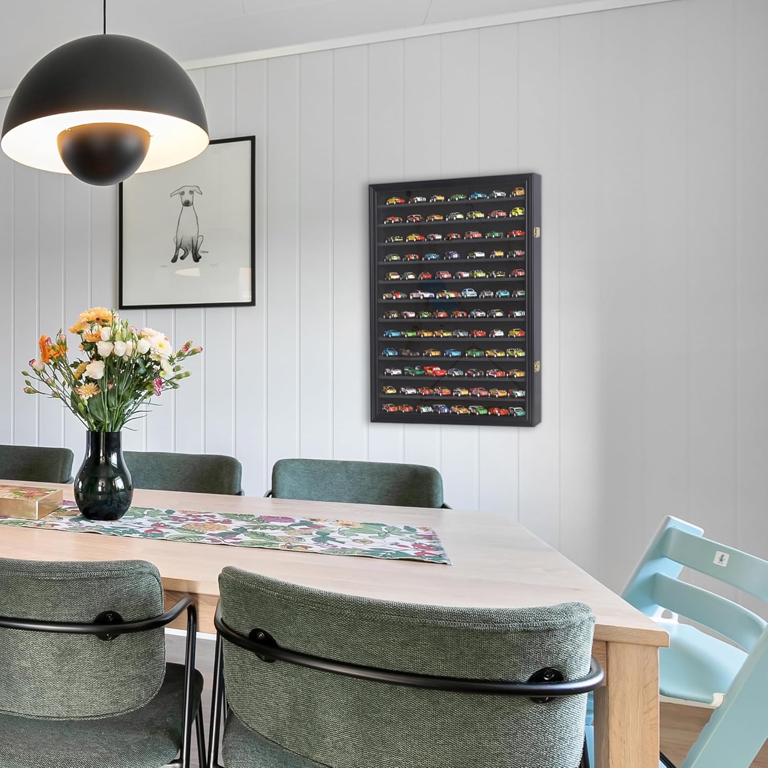 Toy Cars Wheels Matchbox Model Cars Hot Display Case Cabinet UV Protection 1/64-1/43 Scale (Black Finish) 26.5 X 18.75 X 3.25 Inches