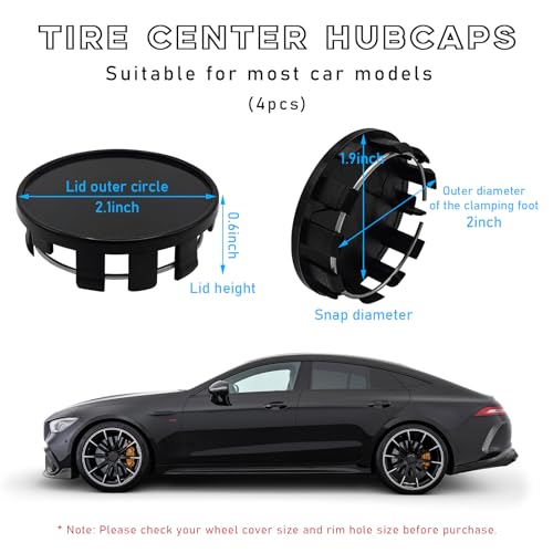 Kewucn 4PCS Wheel Center Caps, Snap-in Car Rim Hub Caps, Plastic Wheel Tyre Center Hub Cap Cover with 2.13 Inch (54mm) Outer Dia and 1.97 Inch (50mm) Inner Dia, Car Accessories