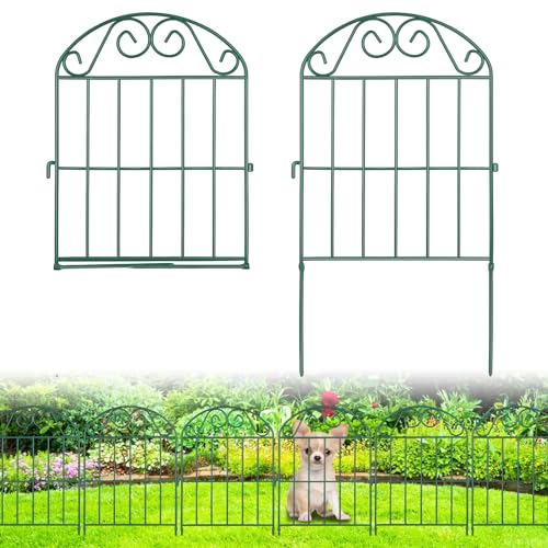 ADAVIN 20 Panels Collapsible Garden Fence Animal Barrier,22 Ft(L) x 24 in(H) Rustproof Metal Wire Panel Border for Dogs Rabbits, Arched Flower Edging for Landscape Patio Yard Outdoor Decor, Green