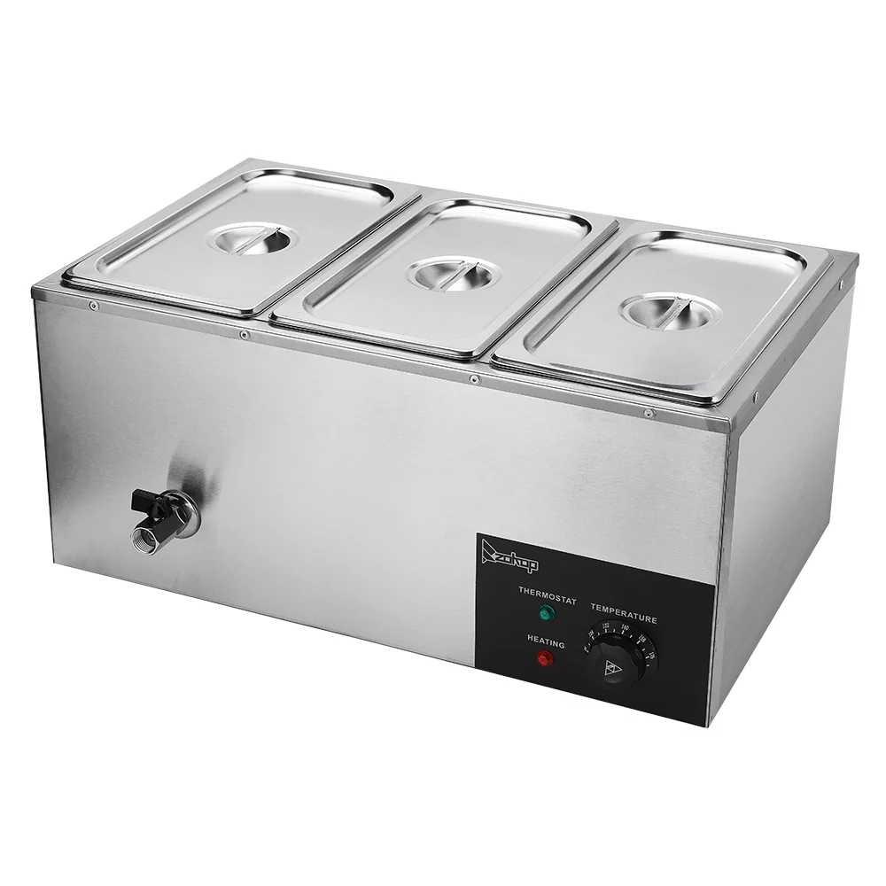 ZOKOP 6.9Qt 3-Pan Commercial Electric Food Warmer Stainless Steel Buffet Bain Marie Food Warmer