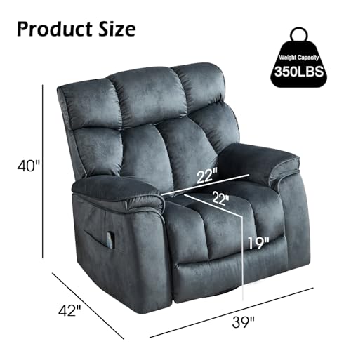 INZOY Massage Swivel Rocker Recliner with Heat and Vibration, Manual Rocking Recliner Chair with Vibrating Massage, Comfy Padded Overstuffed Soft Fabric Heated Recliner, Brown